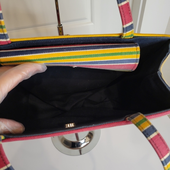 KATE SPADE VINTAGE MIXED COLOR STRIPE CANVAS SHOULDER BAG - Picture 9 of 11